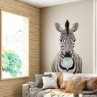 Colorful bubble gum zebra wall mural for rooms.

