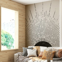 Geometric sun rays in black wall mural for contemporary spaces

