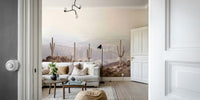 Peaceful desert mural with wide open vistas

