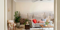 Calming desert vista mural with soft colors


