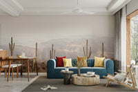 Desert sunset mural with warm earthy tones

