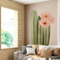 Detailed blooming cactus botanical wall design.