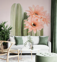 Beautiful cactus wall mural with bright blooming flowers.

