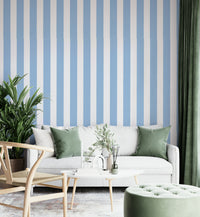 Urban skyline-inspired striped wallpaper for home.

