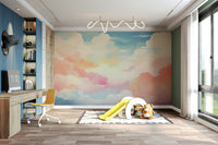 Pastel cotton candy cloud mural for serene walls.


