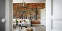 Golden leaves wall mural for nature-inspired rooms


