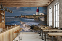 Coastal home wall decor with Portland Bill Lighthouse mural.

