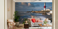Elegant Portland Bill Lighthouse mural for nautical themes.

