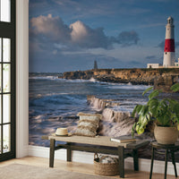 Detailed Portland Bill Lighthouse wall mural in bold colors.

