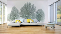 Elegant winter forest scene with frosty trees mural

