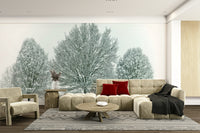 Beautiful frosty trees mural for a serene room

