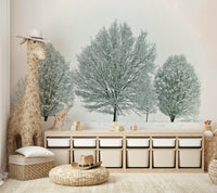 Crisp, frosty trees create a calming mural scene

