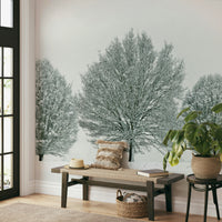 Frosty trees in serene winter landscape mural


