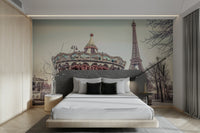 Classic Eiffel Tower with carousel mural for living room

