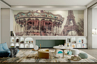 Stunning carousel design with Eiffel Tower mural

