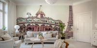 Elegant carousel mural featuring the Eiffel Tower

