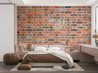 Warm rustic brick wall mural for cozy spaces

