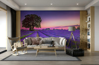 Elegant lavender field mural for serene interior styling.

