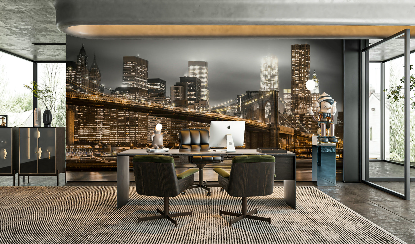 Brooklyn Bridge lit up at night

