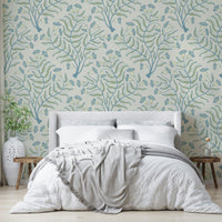 Cottage-style trumpet flower wallpaper in gray tones

