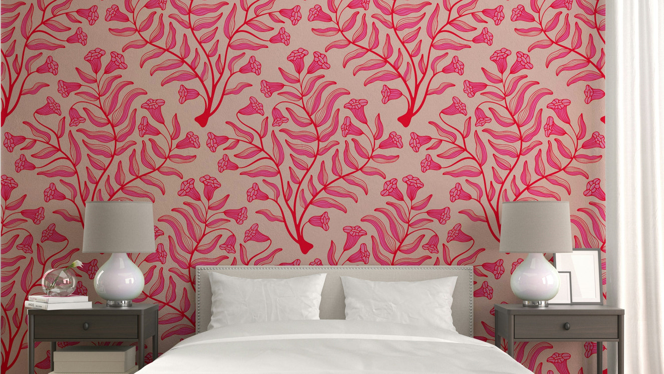 Vintage botanical wallpaper with trumpet flowers

