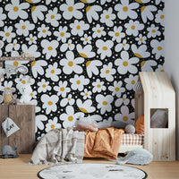 Dark floral pattern Midnight Daisies wallpaper design

