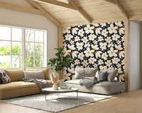 Floral wallpaper with Midnight Daisies on dark backdrop

