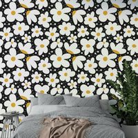 Vintage-inspired Midnight Daisies wallpaper in deep tones


