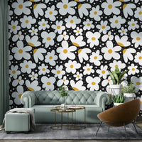 Elegant Midnight Daisies floral wallpaper for walls

