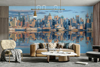 Modern Manhattan skyline with mirror effect mural.

