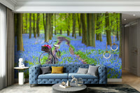 Relaxing bike ride through a bluebell field mural design

