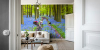 Scenic bluebell field with vintage bicycle wall mural

