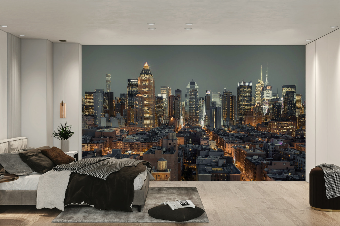 New York City skyline at night mural

