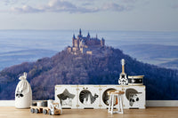 Hohenzollern Castle mural creating regal room vibes.

