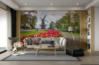 Colorful floral wall mural bringing nature indoors.

