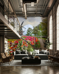 Beautiful garden scene with soft floral tones.

