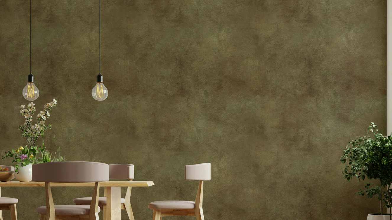Sueded leather-inspired wallpaper in earthy olive tone.

