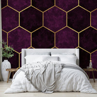 Sophisticated dark plum and pink hexagon mural art.