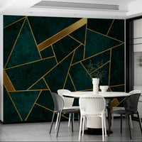 Trendy dark teal and gold mosaic mural for statement walls.

