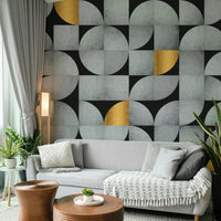 Gold Accents in Concrete Mid-Century Wall Mural for Homes

