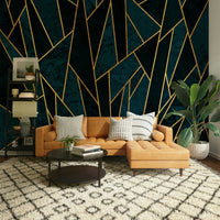 Contemporary Blue and Gold Mosaic Wall Mural

