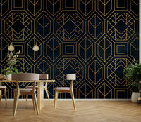 Geometric black Art Deco wall mural for modern spaces

