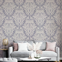 Floral tapestry wallpaper with a playful, artistic touch.

