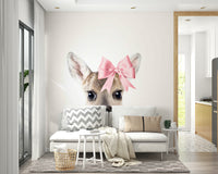Deer with bow wall mural showcasing woodland beauty

