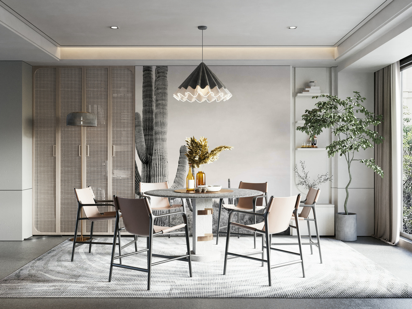 Black and white desert cactus wall mural.

