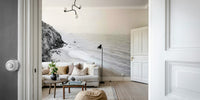 Scenic BW California coastal mural for modern interiors.

