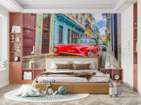 Cuban city skyline and beach cruise mural for interiors.

