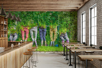Creative garden wall mural with potted pants

