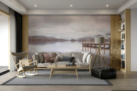 Quiet pier mural for relaxing interior spaces

