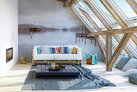 Wall mural showing pier by still water

